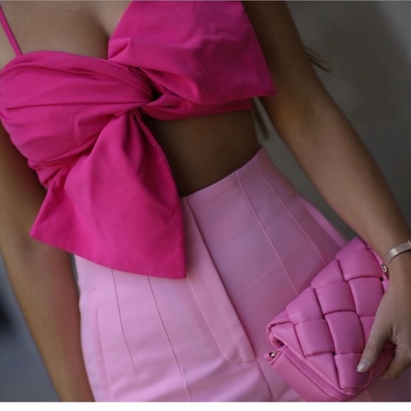 NWT ZARA HIGH-WAISTED PANTS in BUBBLE GUM - Picture 5 of 9